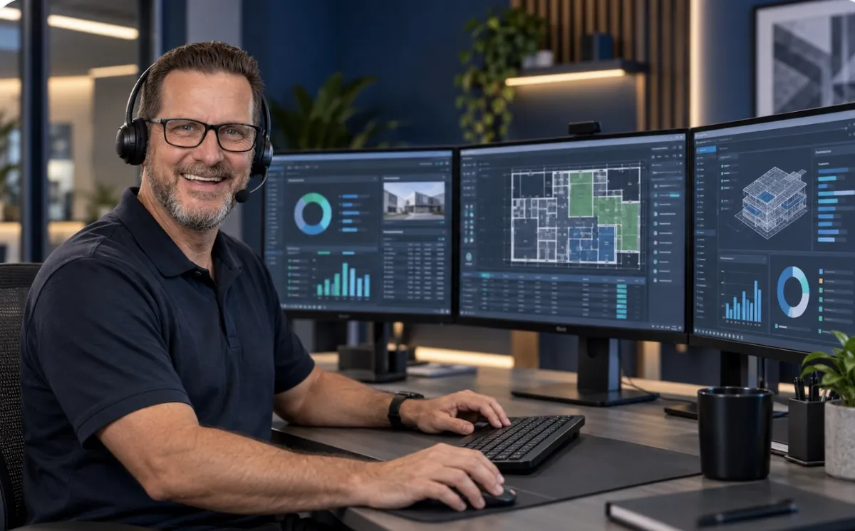 SDSI remote technical support specialist working with business systems across multiple monitors